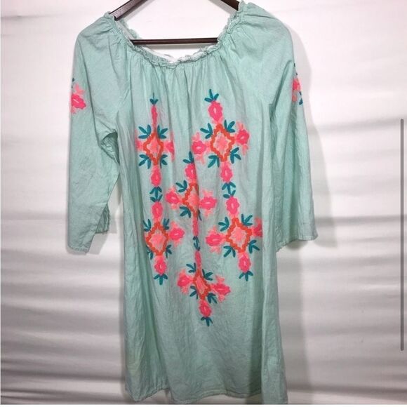 Women's Shoreline Green & Pink Embroidered Dress - Picture 2 of 10